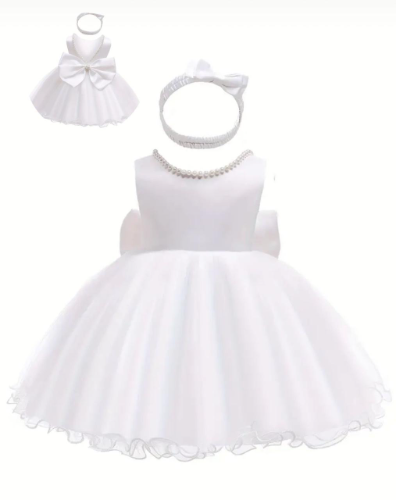 VESTIDO BLANCO TIPO BAUTIZO CON BALACA